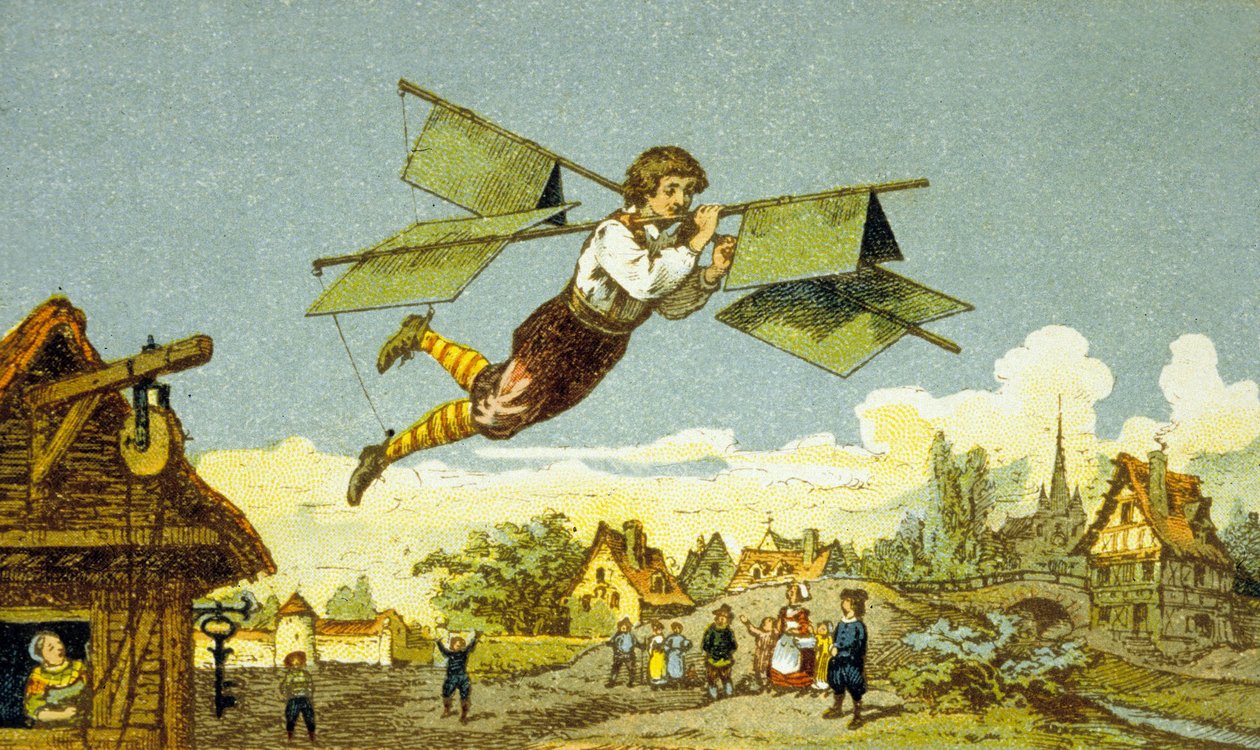 The Flight of Locksmith, Le Besnier (farge litho) av School French