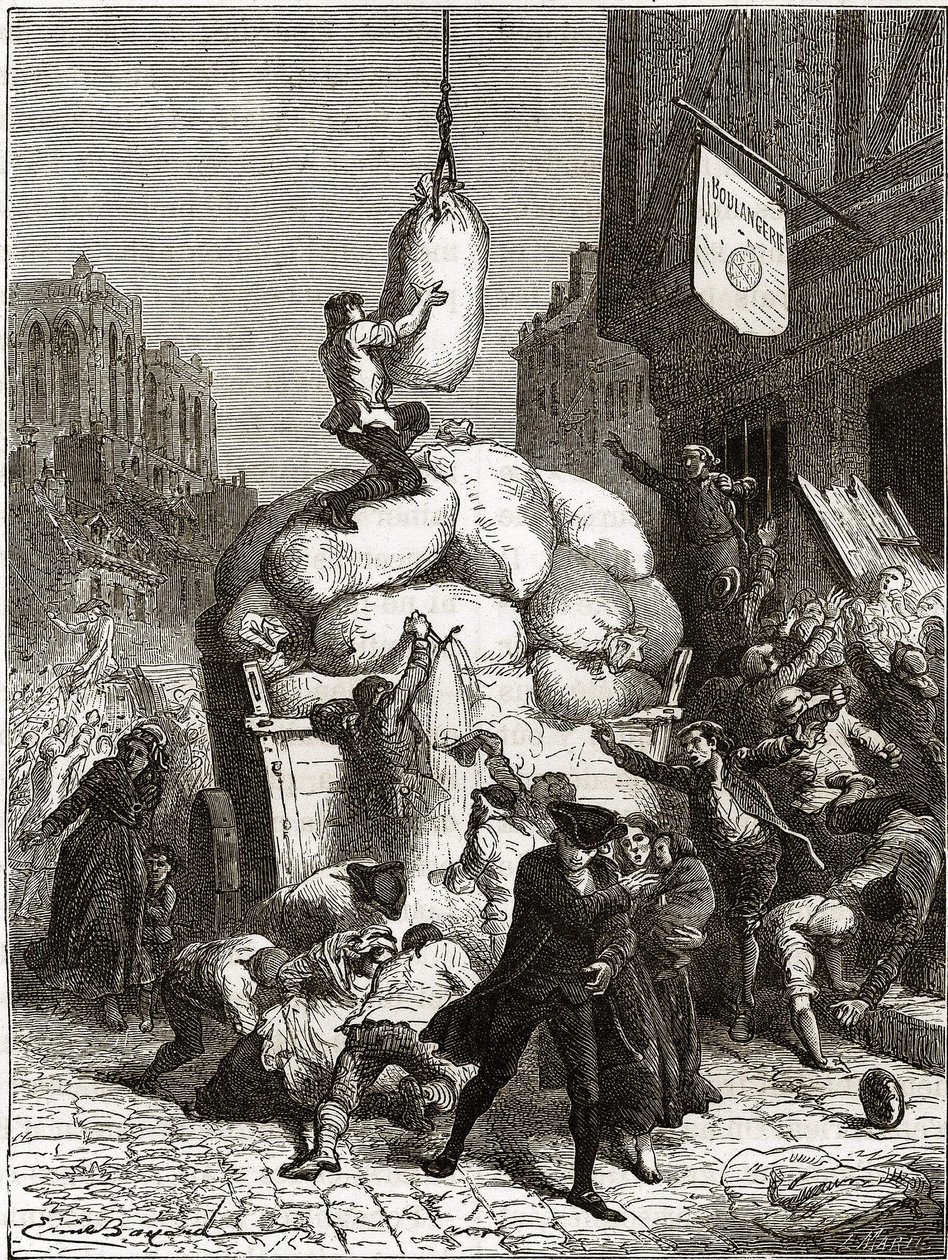 The War of Flours: Pillage of bakeries in Paris, around 1775 (first fruits of the French Revolution) av School French