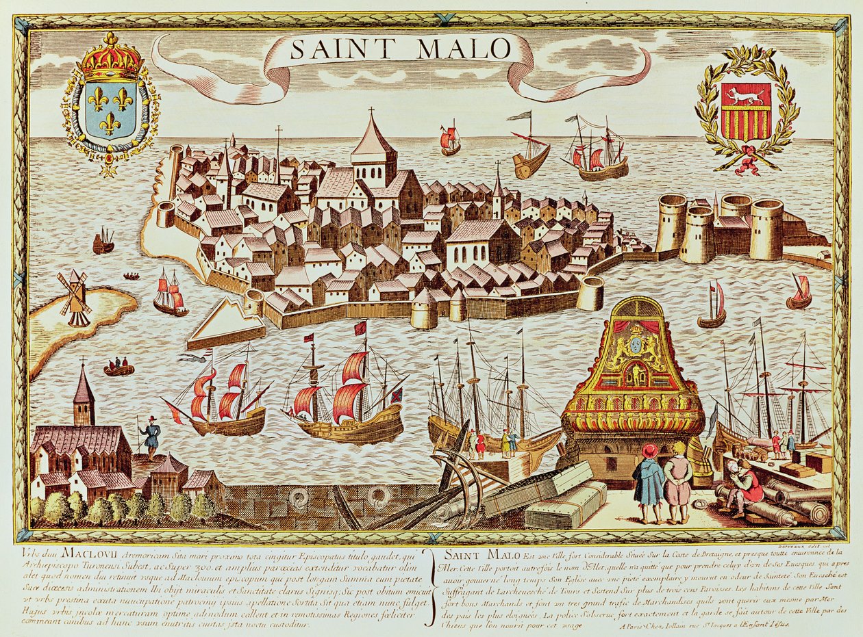 Utsikt over havnen og den befestede byen Saint Malo, som ligger på kysten av Bretagne av School French
