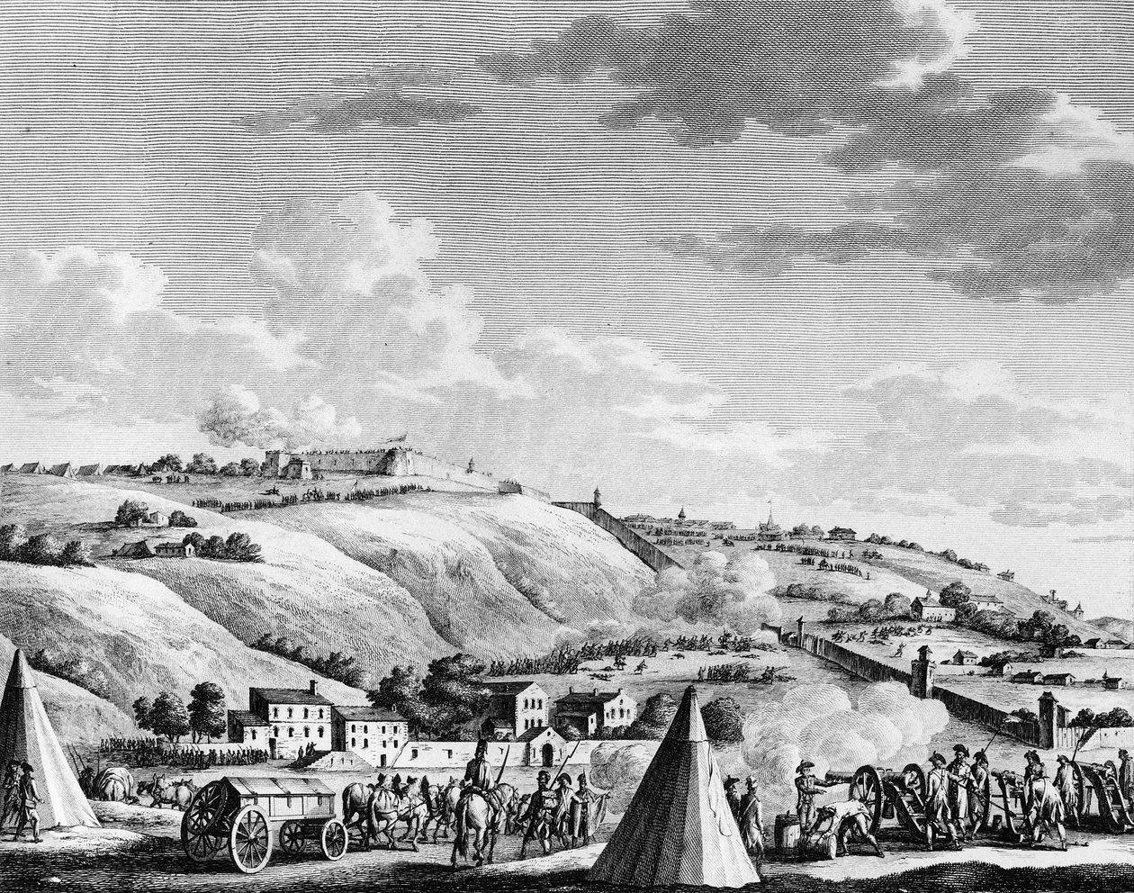 Den franske revolusjonskrig og bevegelser mot revolusjonære: Beleiring og erobring av byen Lyon av den franske republikanske hæren 9. oktober 1793 mot de royalistiske troppene. Paris, bibliotek ved Institutt for revolusjonshistorie av School French