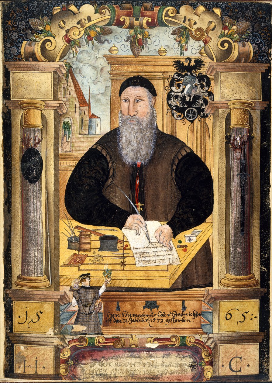 Legg til 15217 fol.1 Portrett av Jerome Coeler den eldre (d.1573) fra en samling memoarer fra Coeler-familien, Nürnberg av School German