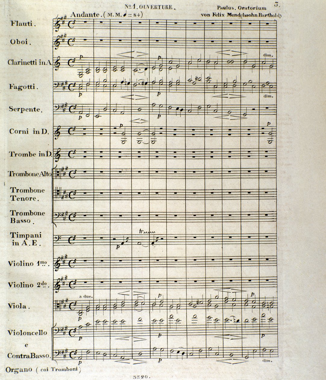 Første side av partituret til "Paulus", op. 36 av Felix Mendelssohn (litho) av School German