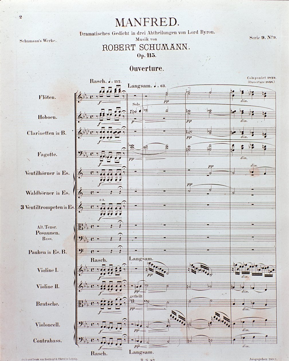 Noter til åpningen av "Manfred" (opus 115) av den tyske komponisten Robert Schumann (trykk) av School German