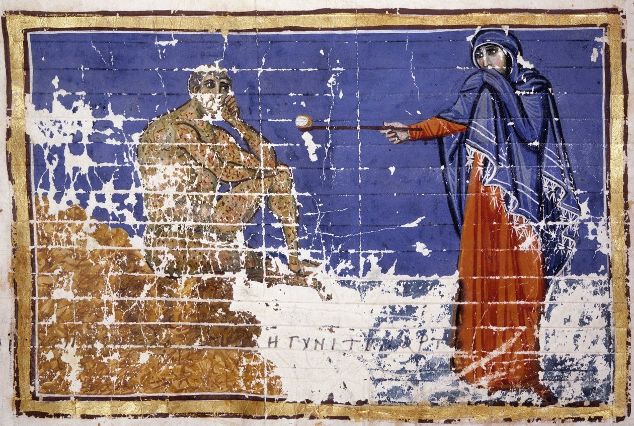 Job dekket med sår - gresk manuskript fra det 10. århundre. Bibl. Marciana, Venezia. av School Greek