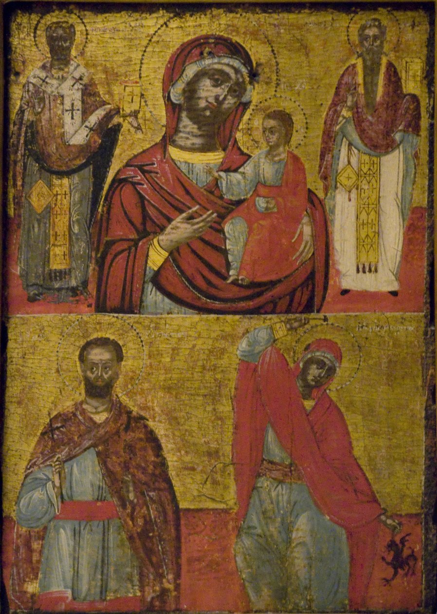 Madonna, Child, And Saints (tempera på trepanel) av School Greek