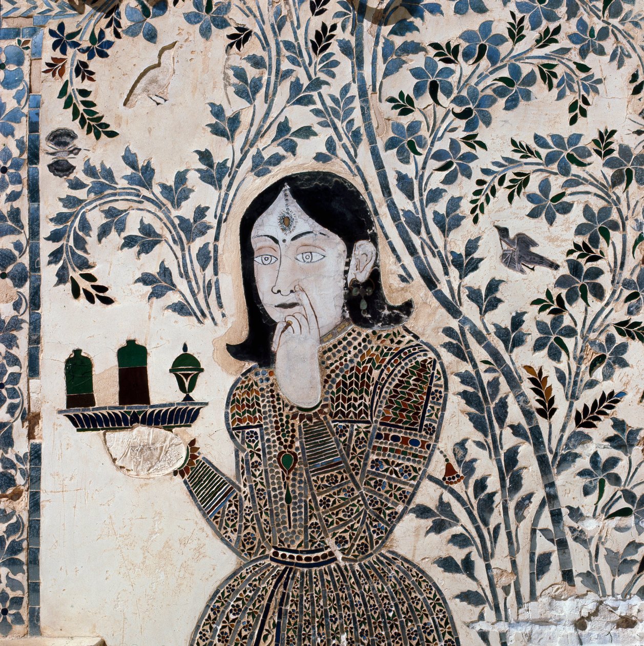 Innlegg dekorert med en tjenerfigur, palasset til Sawai Jai Singh II (1699-1744) av School Indian