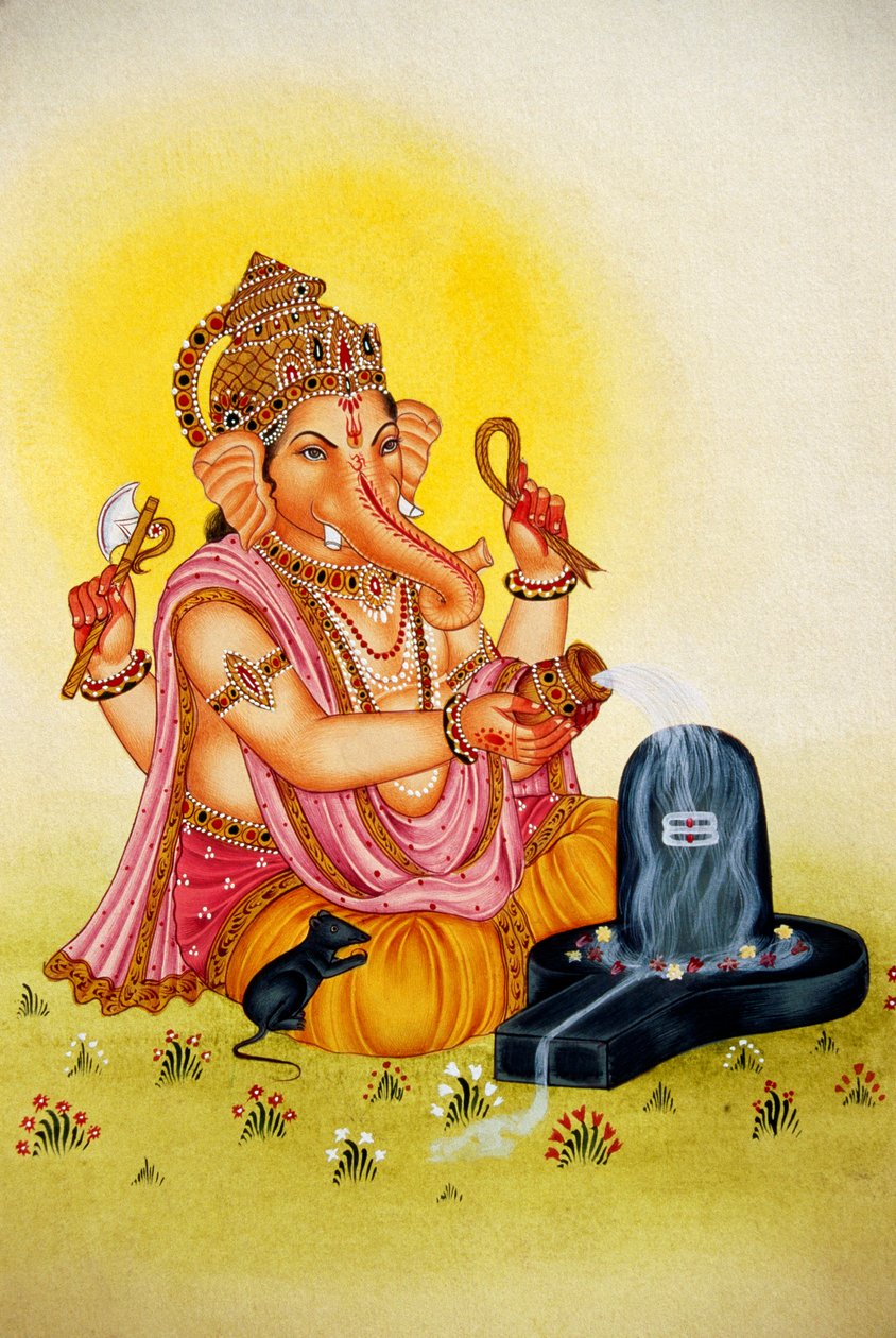 Lord Ganesh Ganpati miniatyrmaleri på papir av School Indian
