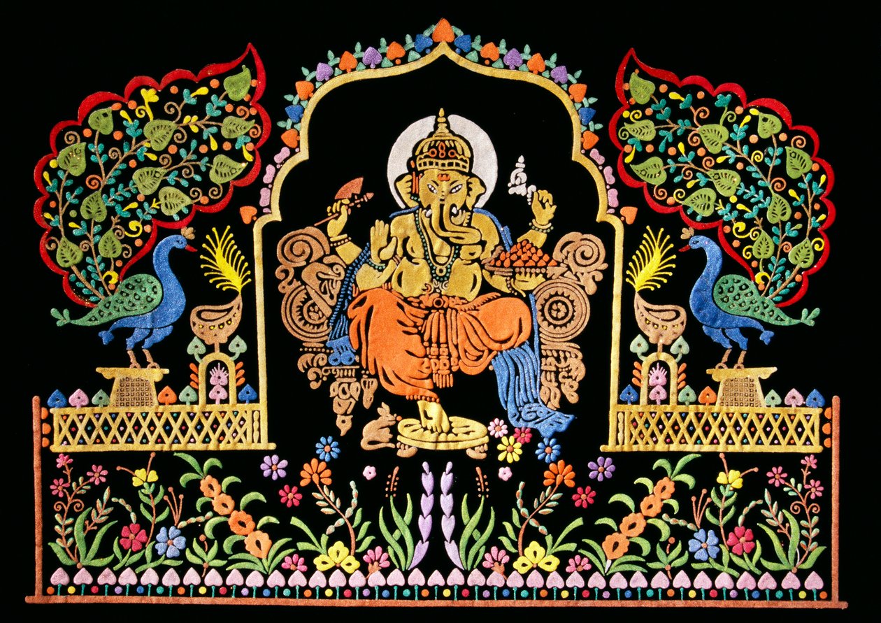 Lord Ganesha Ganpati broderiarbeid på fløyel av School Indian