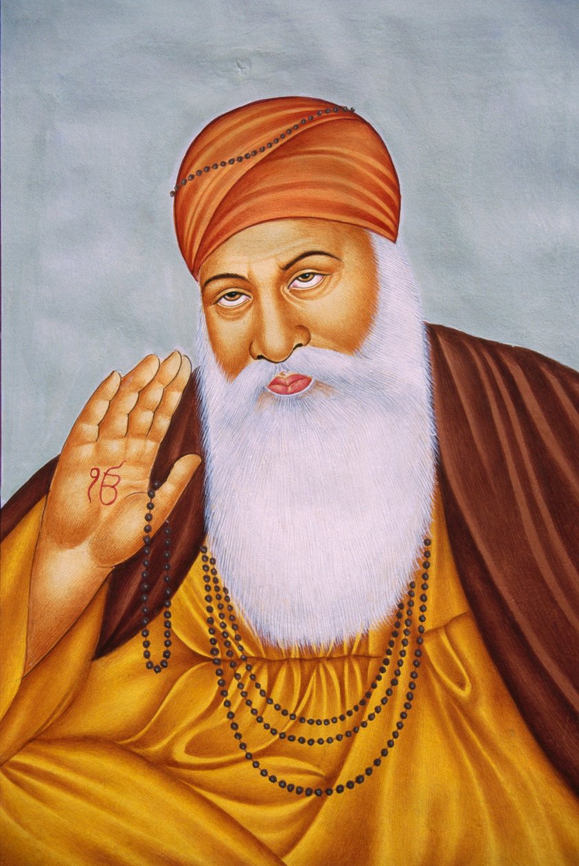 Lord Guru Nanak miniatyrmaleri på papir av School Indian