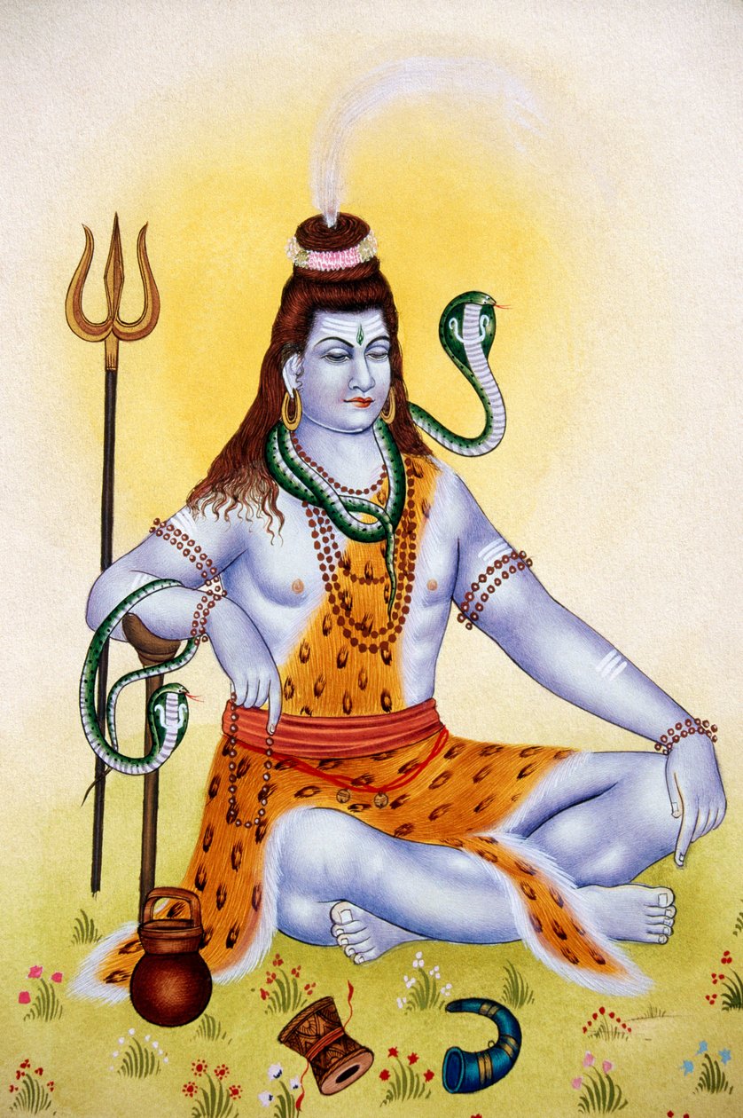 Lord Shiva Shanker miniatyrmaleri på papir av School Indian