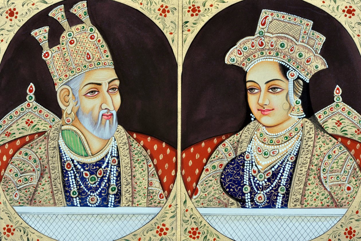 Miniatyrmaleri av Bhadur Shah Zafer med Jeenat Mahal India Asia av School Indian