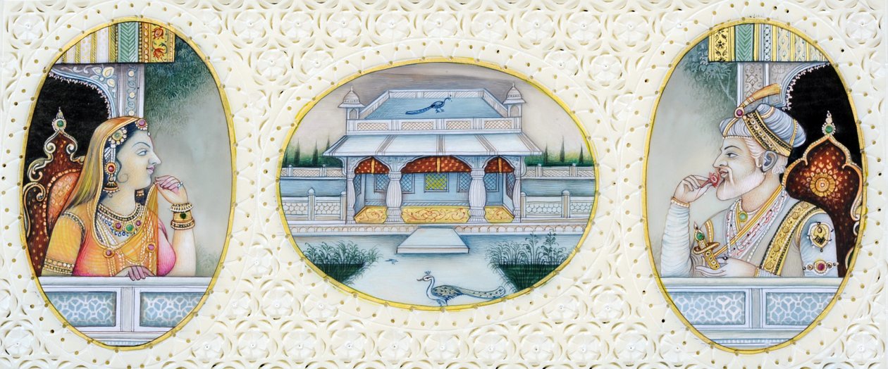 Miniatyrmaleri av Mughal-keiser Aurangzeb med kone Mehrunnisa av School Indian