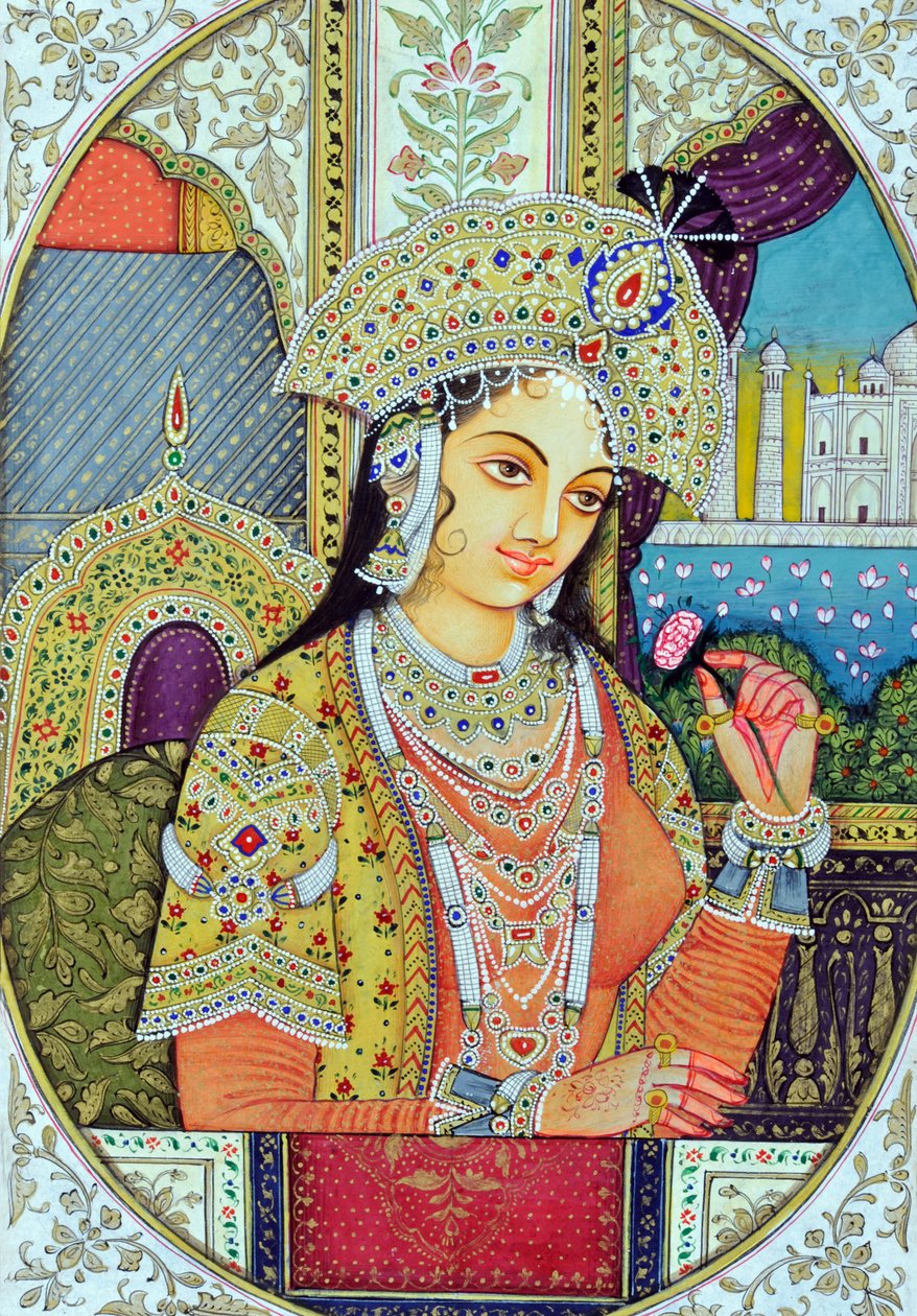 Miniatyrmaleri av Mughul Queen Mumtaj India Asia av School Indian