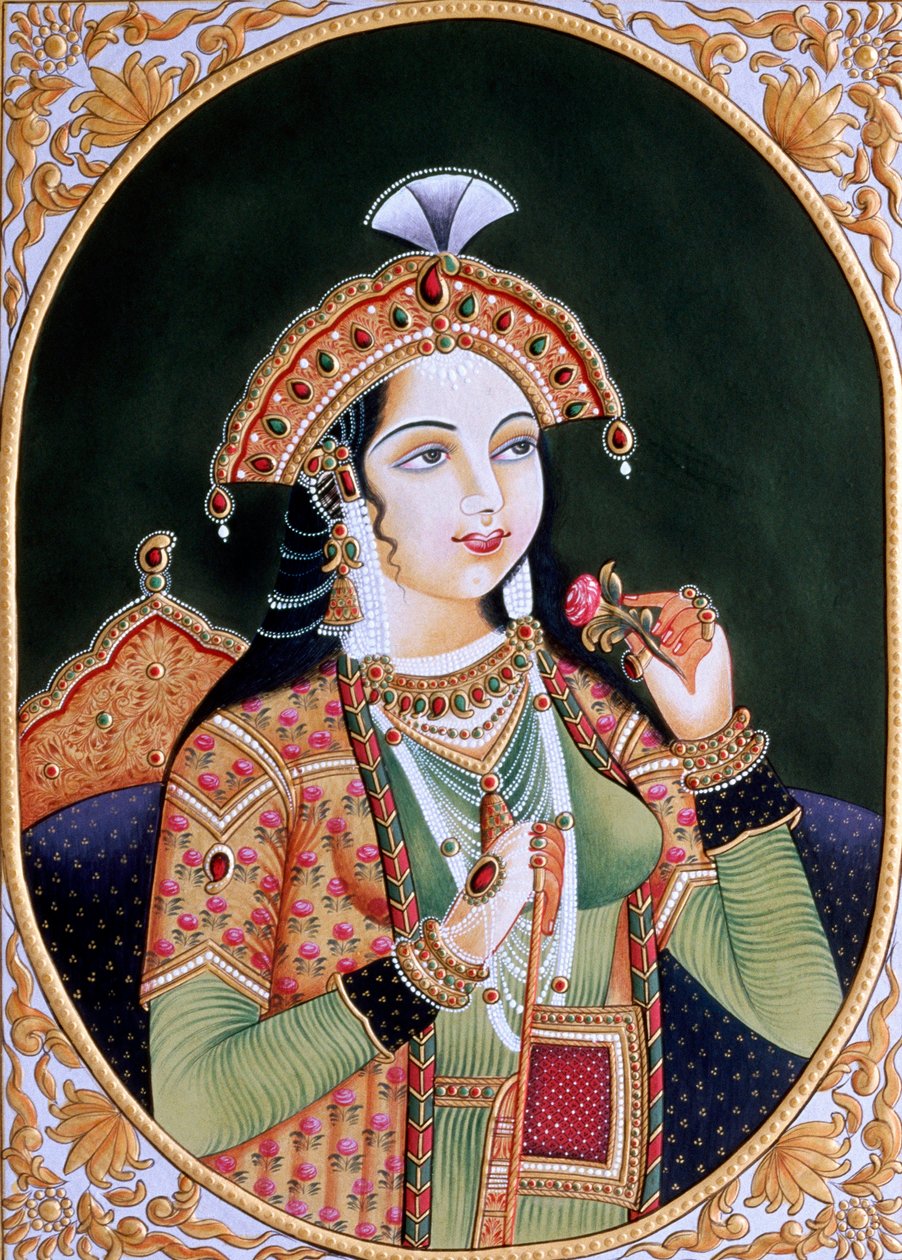Miniatyrmaleri på papir av prinsesse Mumtaz Mahal kone til Mughal-keiseren Shah Jahan av School Indian
