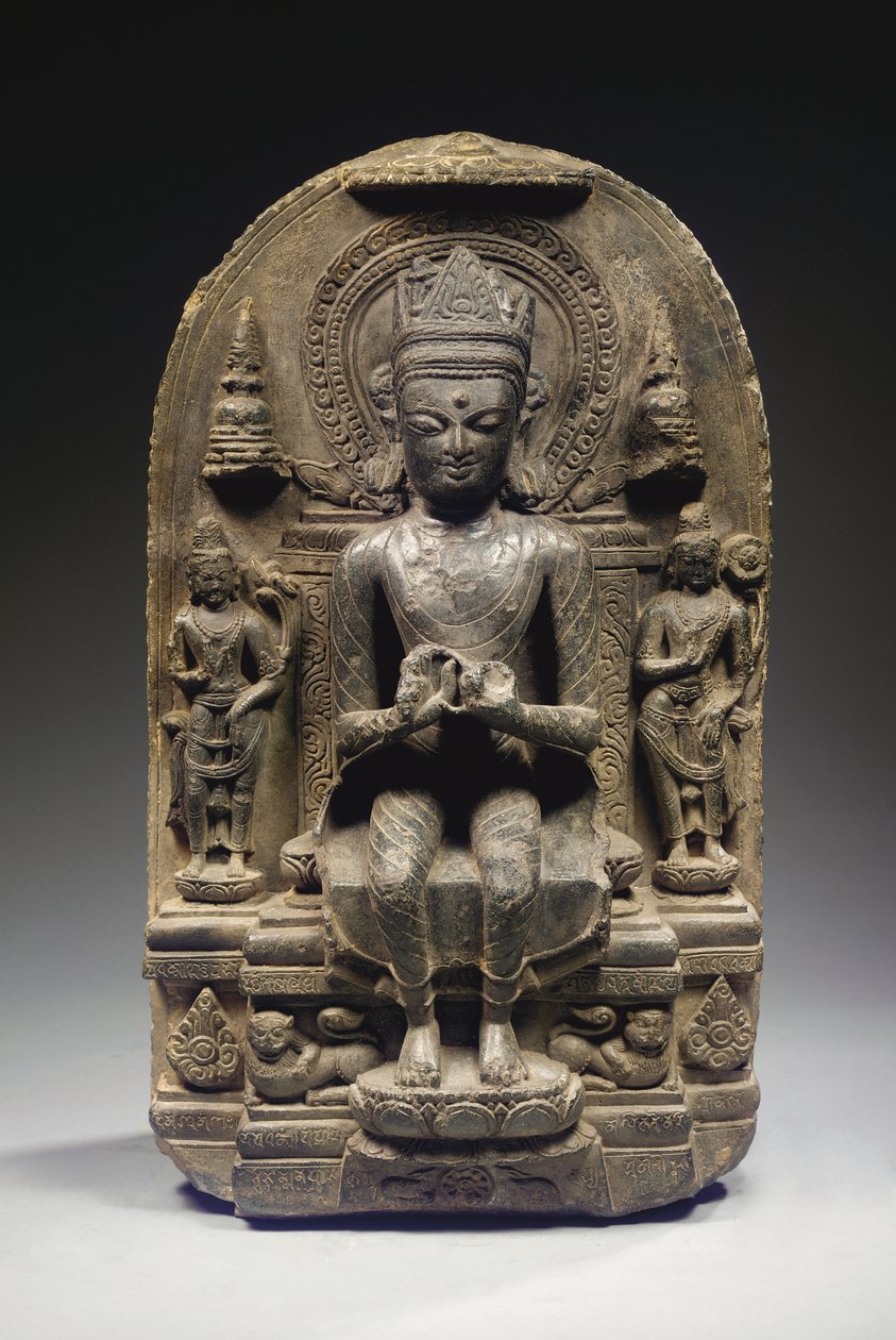 Pala-stil Stele med kronet Buddha, Nordøst-India av School Indian