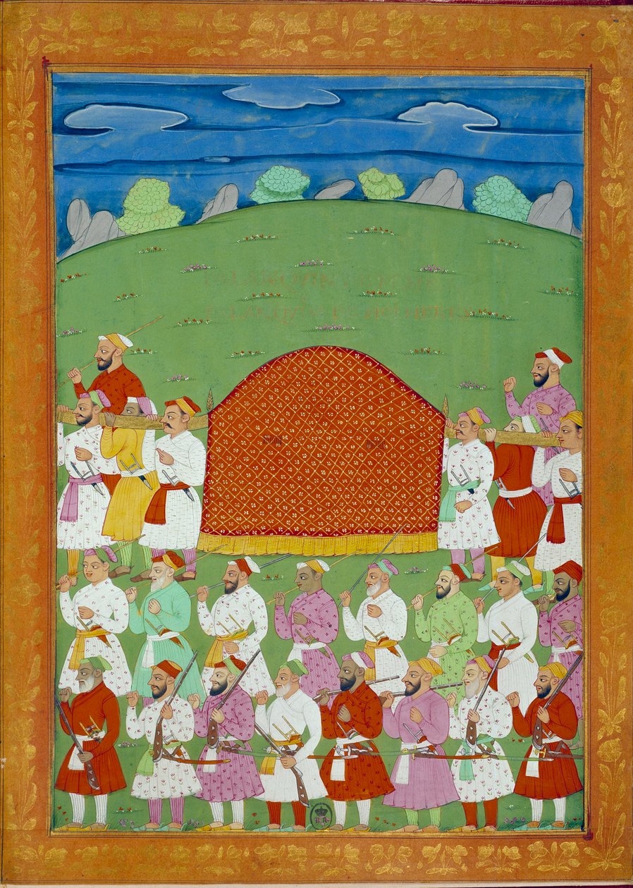 Palanquin of the Concubines of the Sultan, retten til Shah alem. Indiske og persiske miniatyrer i "" History of India from Tamertante to Orangreyb"" av Niccolo Manucci (1638-1717). BN, Paris. av School Indian
