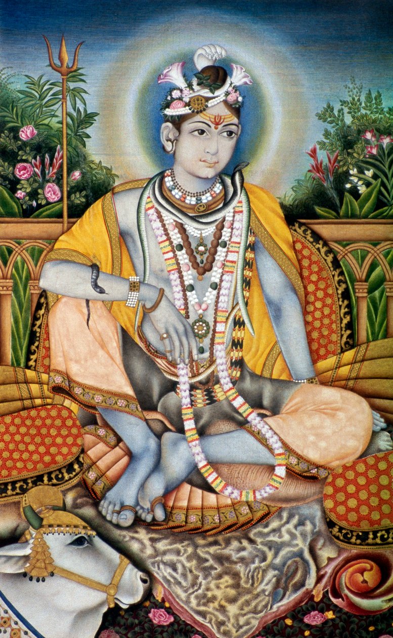 Rajrajeswer (Lord Shiva Shanker) Miniatyrmaleri på papir av School Indian