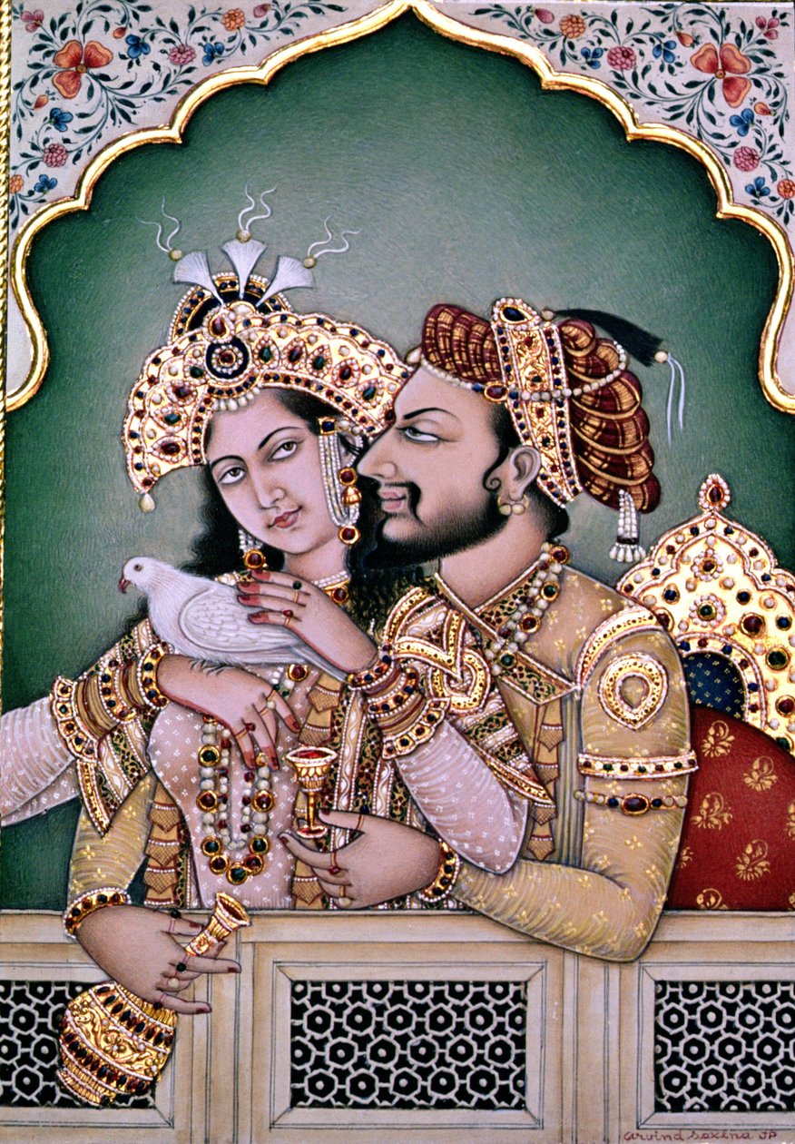 Shah Jahan (1592-1666) og hans kone, Arjumand Banu Begum (d.1631) Mumtaz-i Mahal av School Indian
