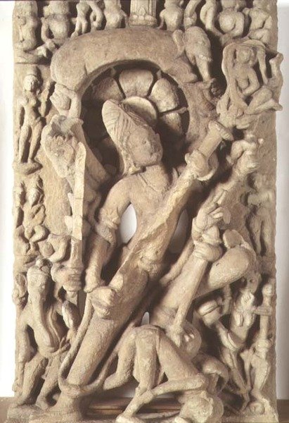 Siva i form av Andhakari-Gajantakari, Kalachuri-dynastiet (sandstein) av School Indian