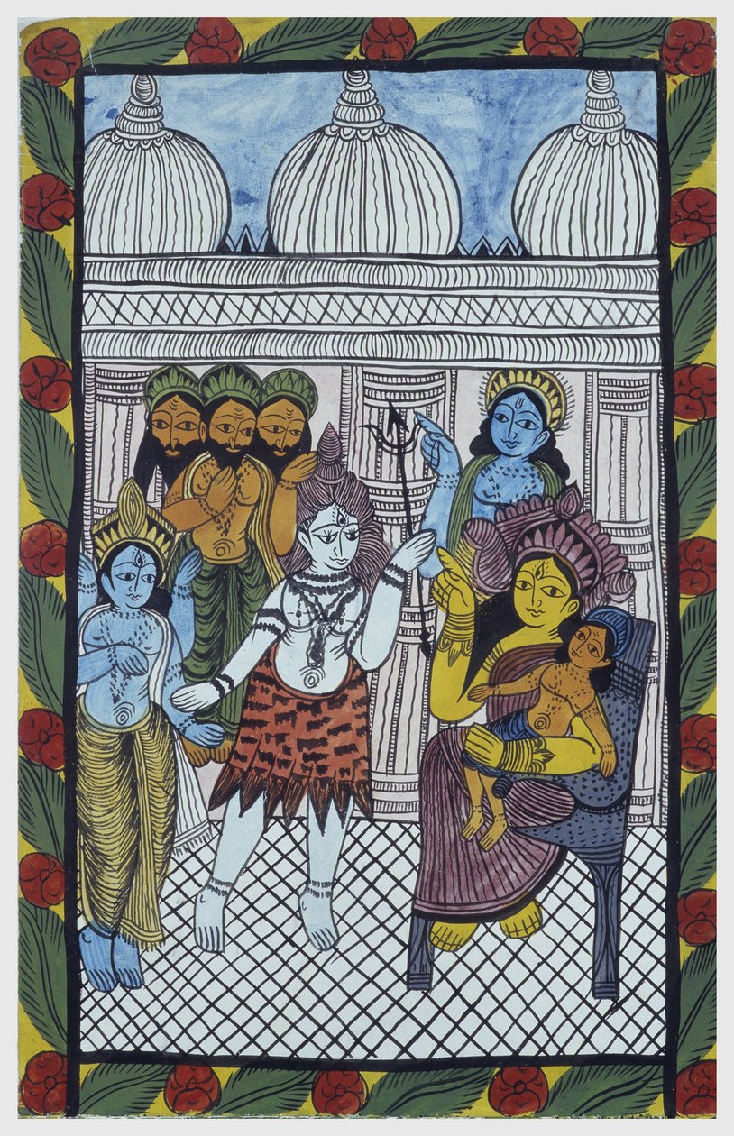 Gudene kommer for å beundre Krishna, legemliggjort i kroppen til et vakkert barn, Ganesha (Ganesh eller Ganapati) som sitter på knærne til moren Parvati. Pat: malt rull fra Bengal-regionen, som fungerer som et narrativt medium for sangerne Baoul (Baul). Le av School Indian