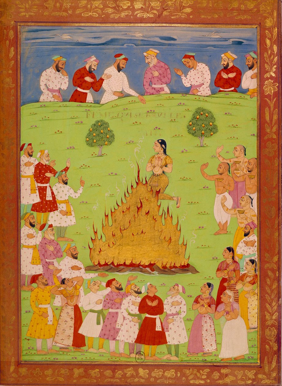 Kvinne fra radja jasingle som ofrer seg selv i hjertet av shah alem. Indiske og persiske miniatyrer i "" History of India from Tamertante to Orangreyb"" av Niccolo Manucci (1638-1717). BN, Paris. av School Indian