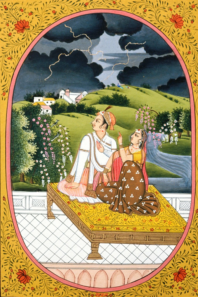 Årskalenderbilde og maleri for en hinduistisk måned Shravan, India av School Indian