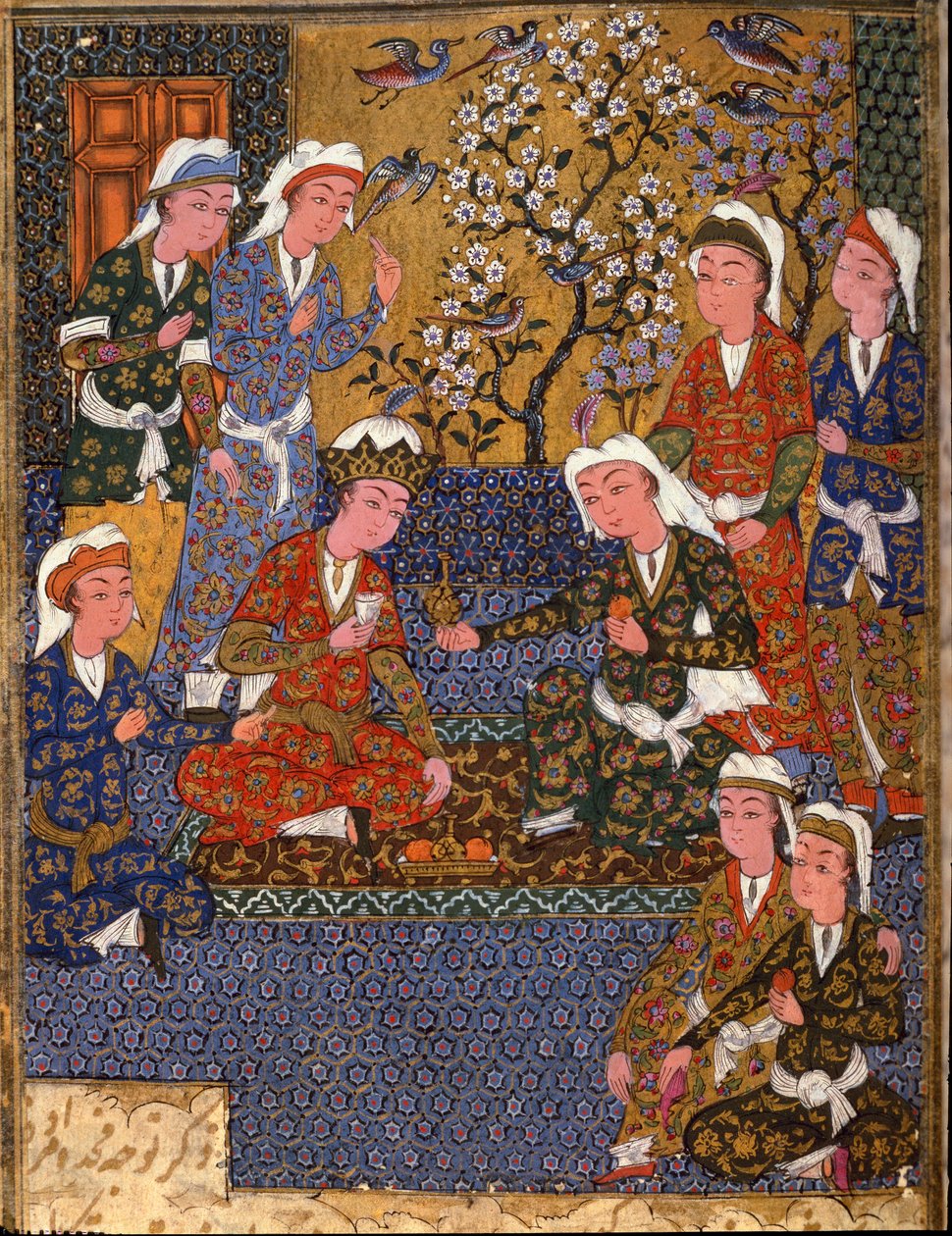 Islamsk kunst: "The Court of a King"" Første folio av et manuskript i Safavid-stil (1502-1722) (Iran) 1650 Kairo, Museum of Islamic Art av School Iranian