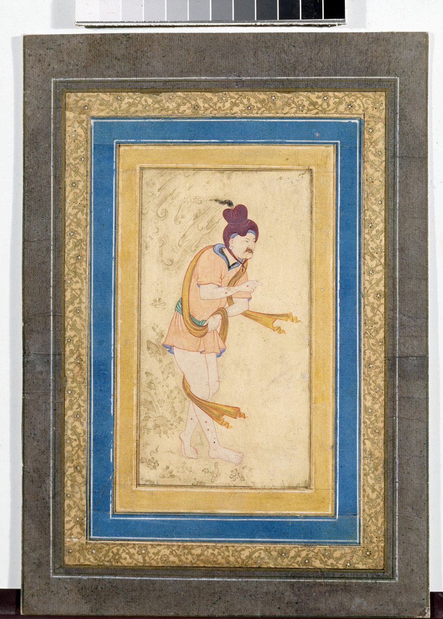 Portrett av en iransk mester dervisj - Malt miniatyr, akvarell, gouache og gull på papp (14,8x7,9 cm), tidlig på 1600-tallet - State Hermitage, St. Petersburg (Russland) av School Iranian