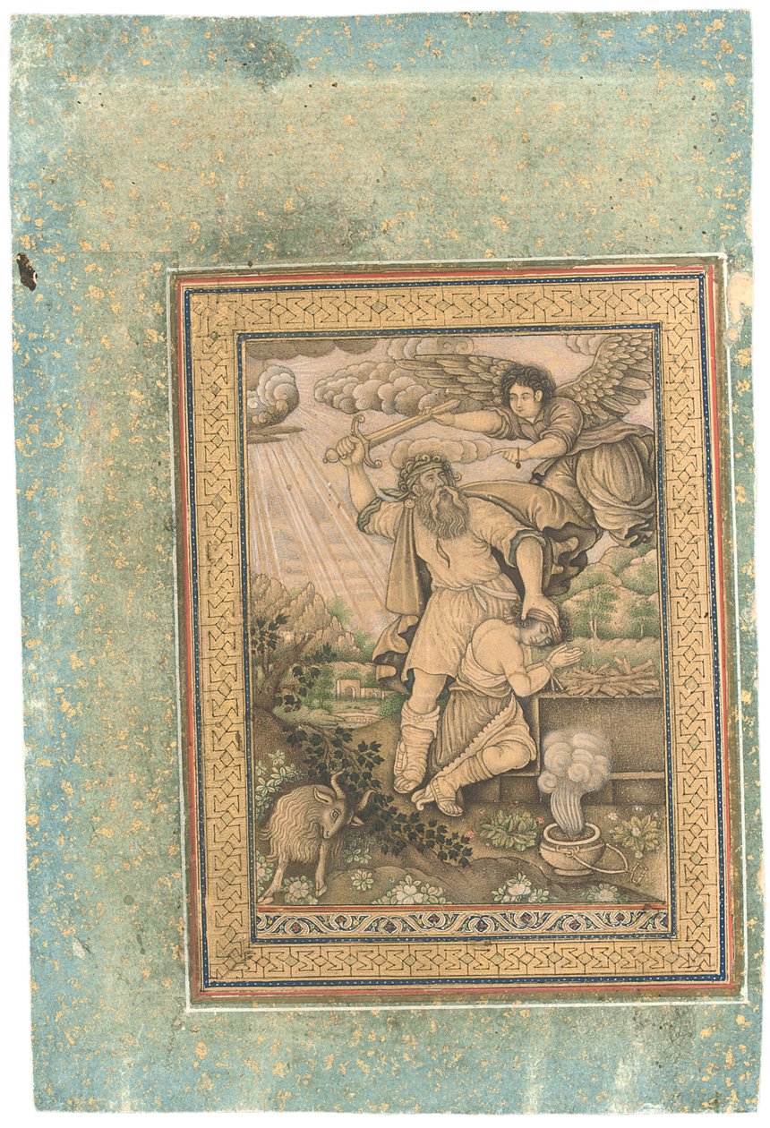 The Sacrifice of Isaac, slutten av 1600-tallet - begynnelsen av 1700-tallet (blekk på papir) av School Iranian