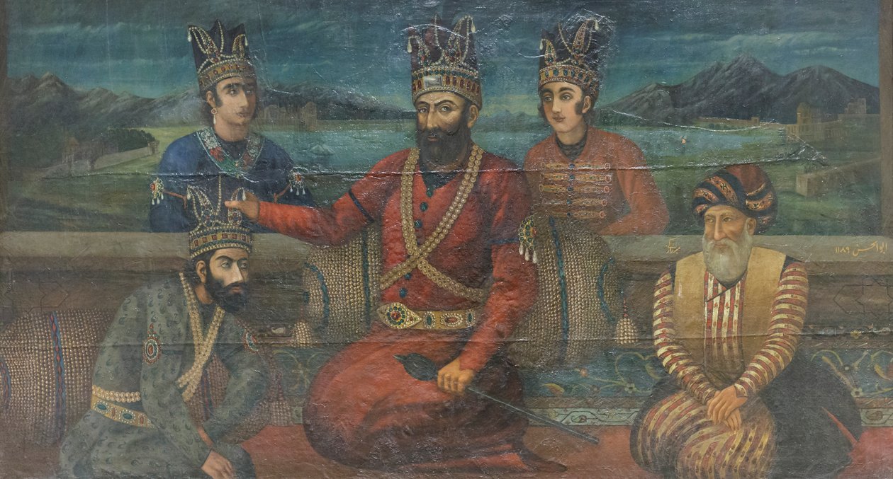 Kroningen av Mohammad Shah Gurkani av Nader Shah, Abolhassan (olje på lerret) av School Iranian