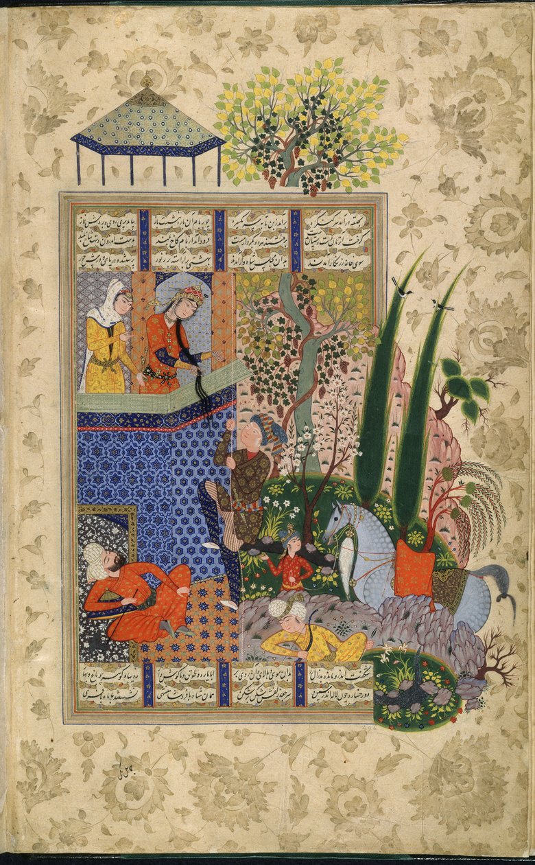 Jal Aat Rudabas balkong, fra Shahnama B Firdausi (Velam) av School Iranian
