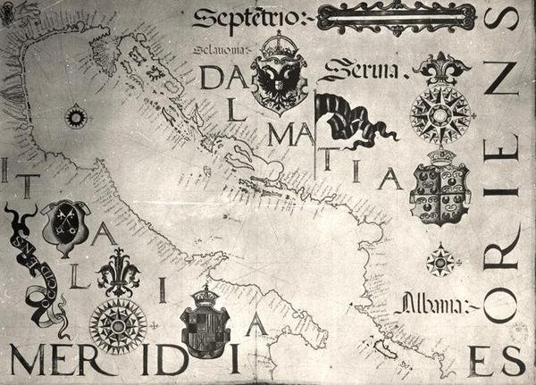 Et kart over Adriaterhavet (vellum) (s/hvitt bilde) av School Italian