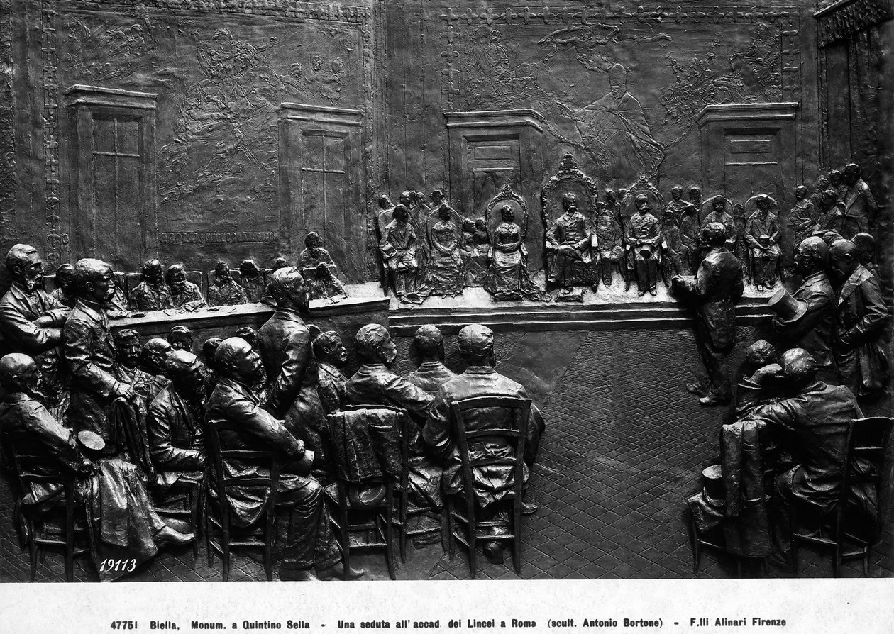 En sesjon av Academy of Lincei i Roma (bronse) (s/hv-bilde) av School Italian