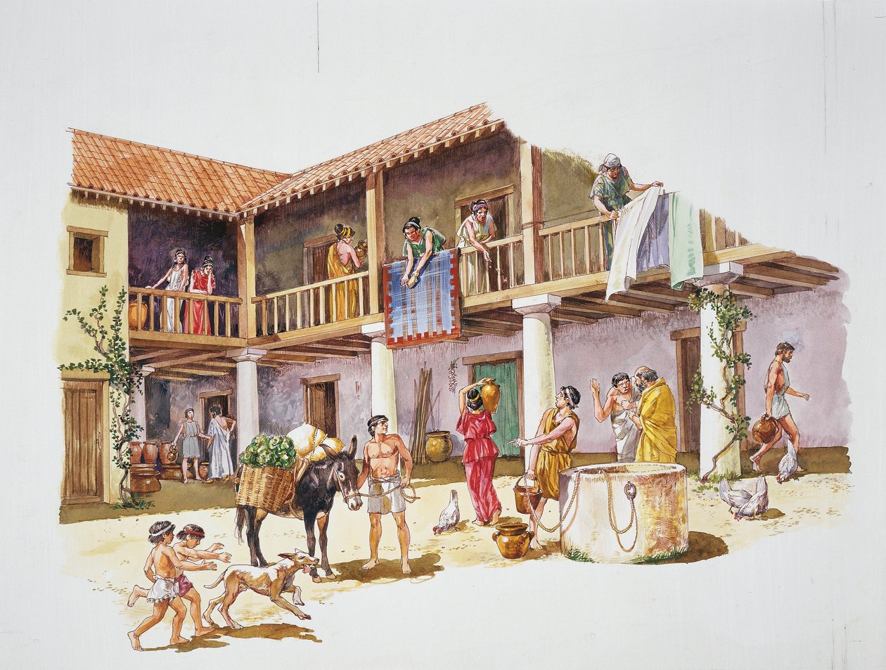 Antikkens Athen - rekonstruksjon av et hus (farge litho) av School Italian
