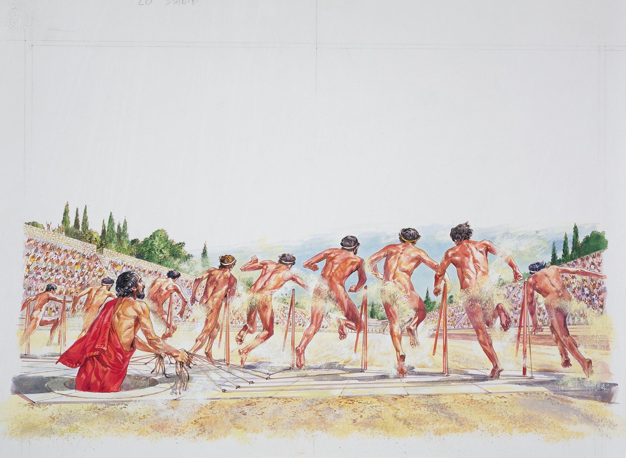 Antikkens Athen - rekonstruksjon av stadion (farge litho) av School Italian
