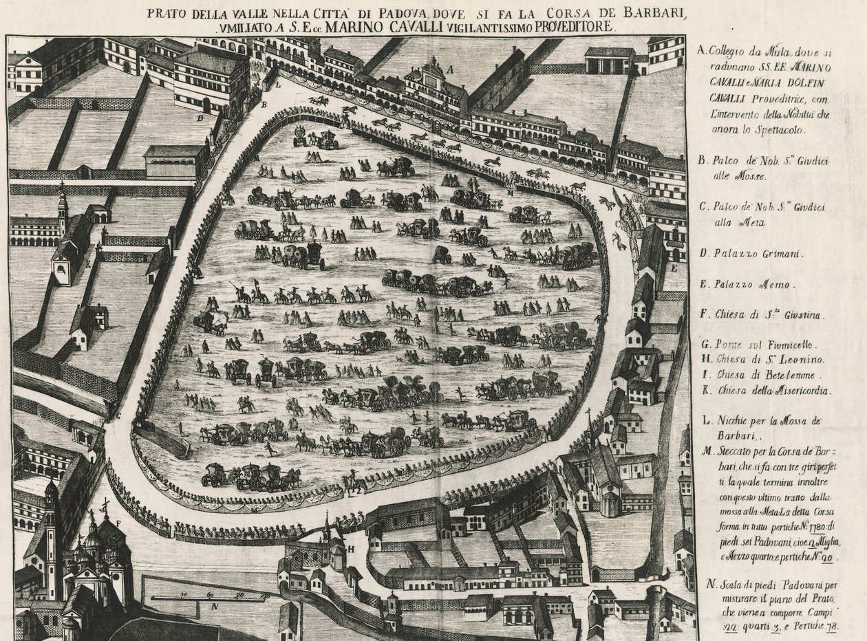 Eldgammel layout av Prato della Valle, det største torget i Padua, Italia av School Italian