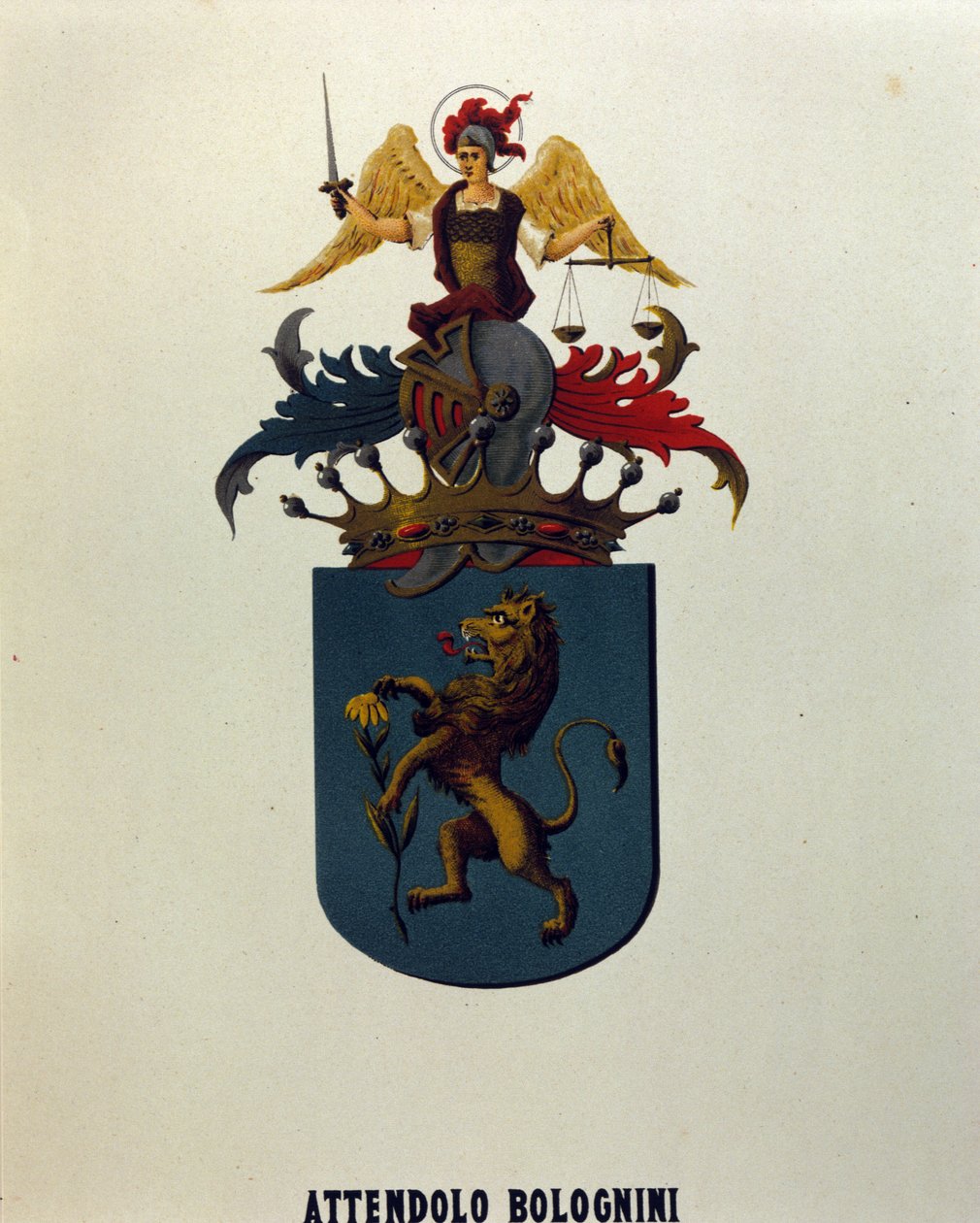 Våpenskjold fra Attendolo Bolognini-familien fra Milano med ""dragonne"" løve. av School Italian