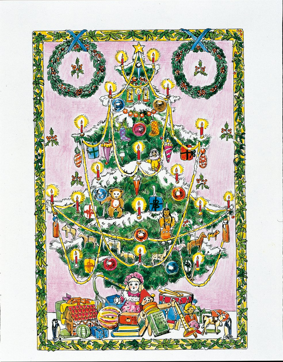 Juletre (farge litho) av School Italian