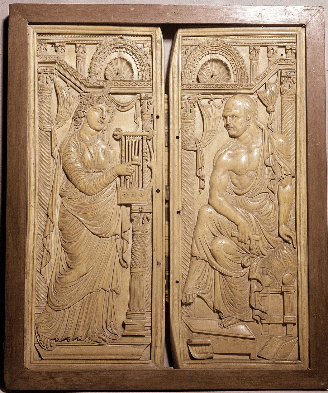 Diptych of Claudiano kalt Diptych of Poete and Muse (lavt elfenbensrelieff, tidlig på 600-tallet) av School Italian