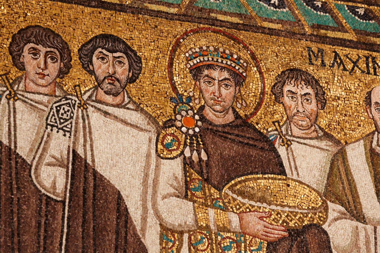 Keiser Justinian I (mosaikk) av School Italian