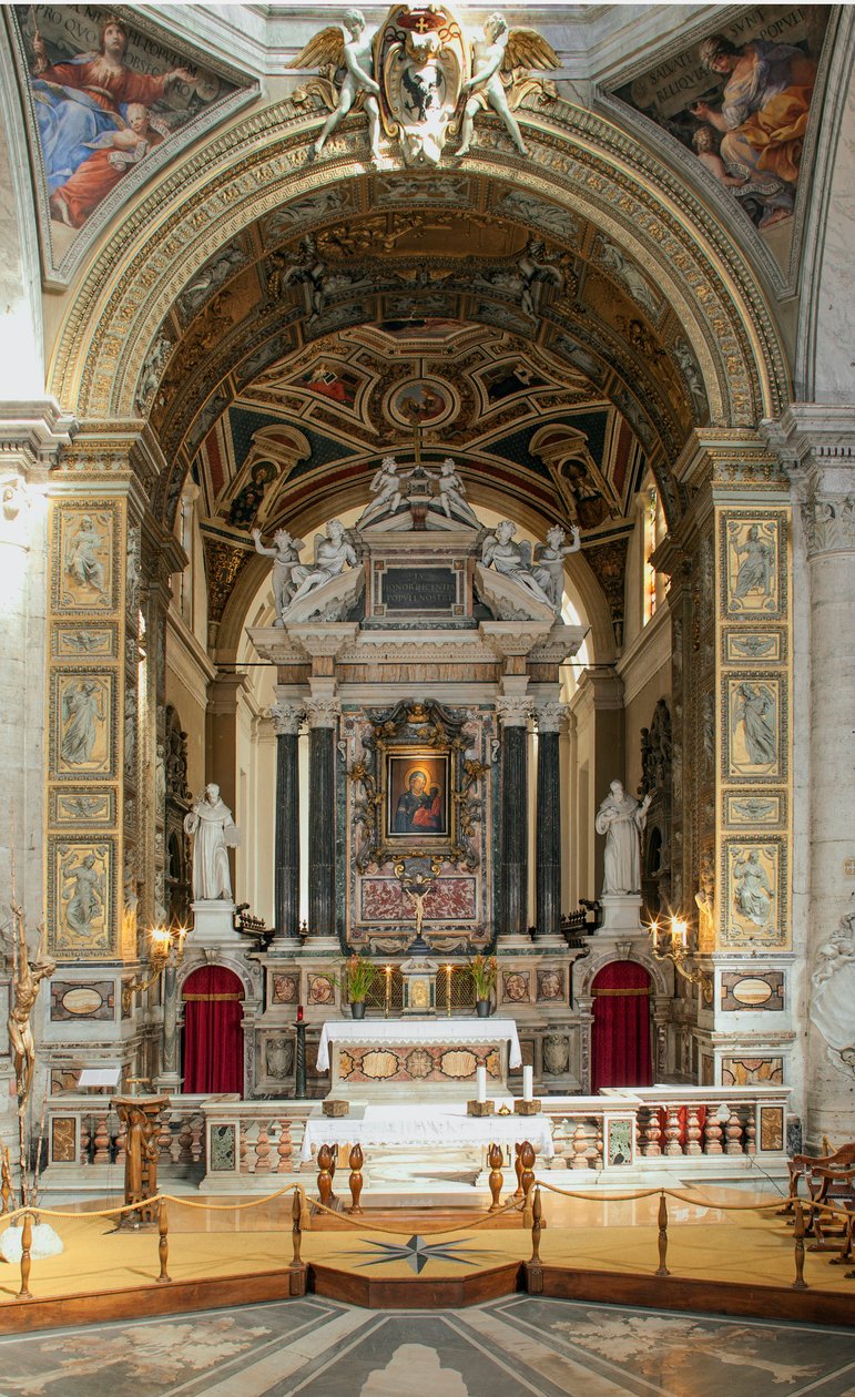 Innvendig utsikt over basilikaen Santa Maria del Popolo (innvendig utsikt over Santa Maria del Popolo kirke) Roma Italia fra 1400- til 1600-tallet av School Italian