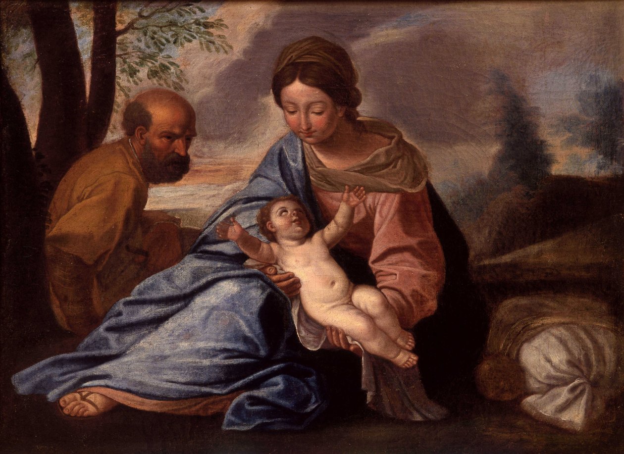 Den hellige familie. n/a (olje på lerret) av School Italian