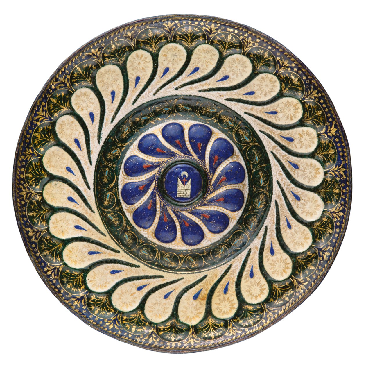 Polykrom sirkulær plate, venetiansk, ca. 1500 (pakkeforgylt emalje) av School Italian