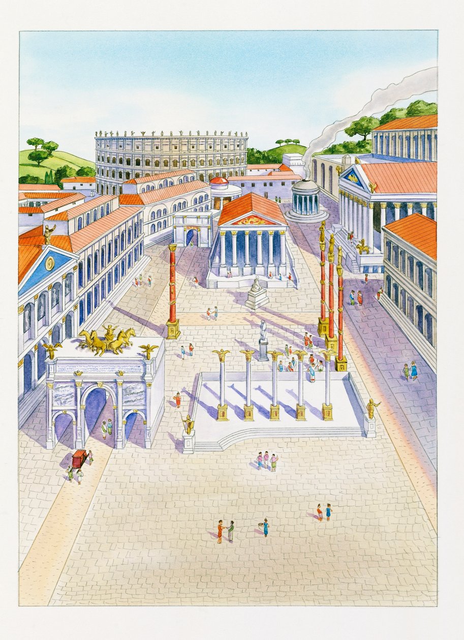 Rekonstruerte Imperial Fora (farge litho) av School Italian
