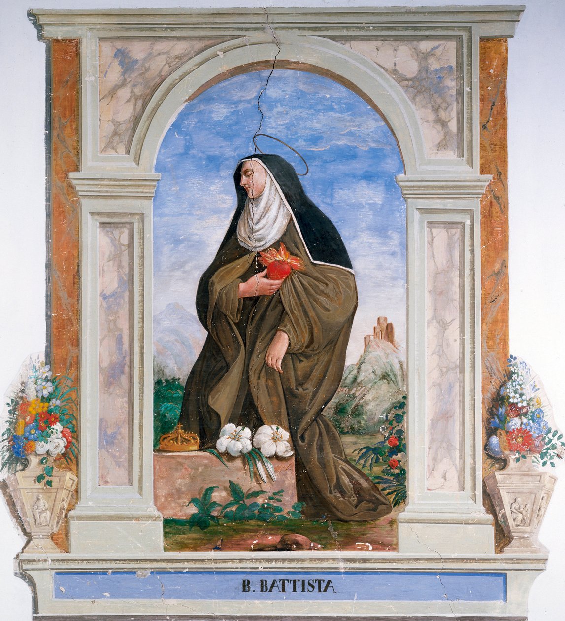 Representasjon av Camilla Battista da Varano (1458-1524) Anonym freske. Camerino, klosteret Santa Chiara, Italia av School Italian