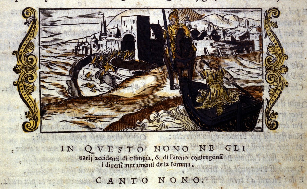 Roland kommer Olympia til unnsetning. Scene av ridderdiktet til "" Orlando Furioso"" (The Furious Roland) av Ludovico Ariosto (1474 - 1533) kjent som L
