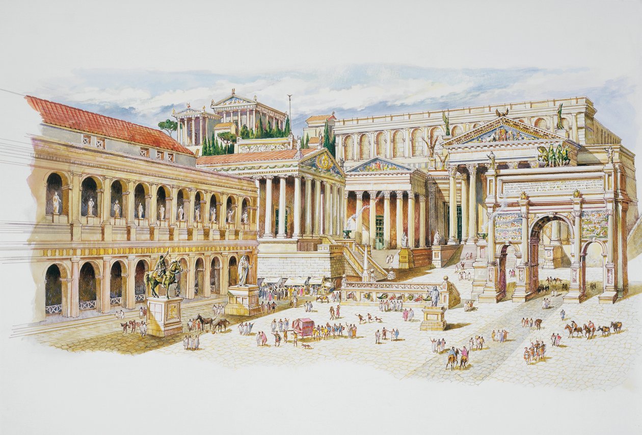 Forum Romanum (farge litho) av School Italian