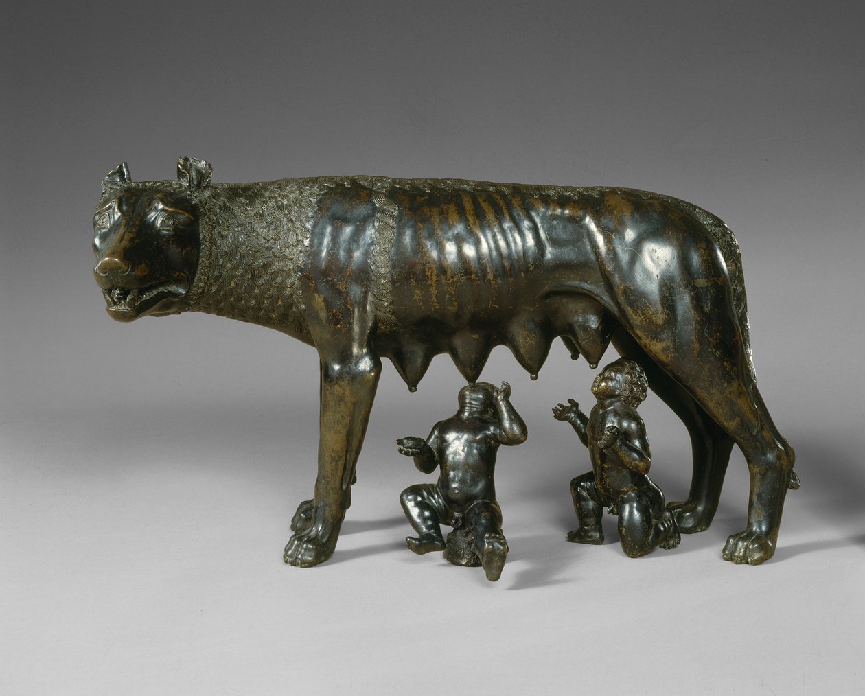 Den kapitolinske ulven som dier Romulus og Remus av School Italian