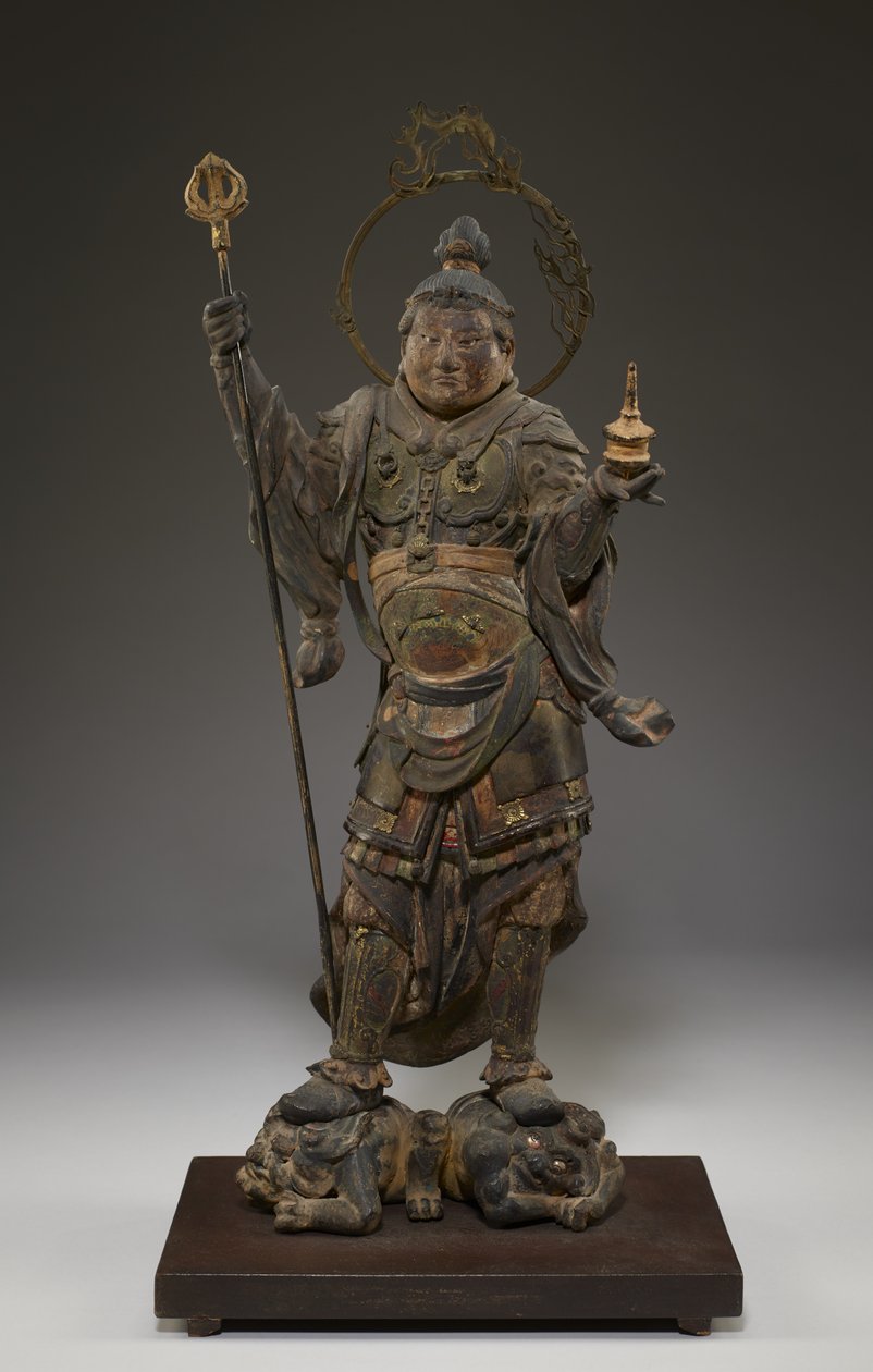 Bishamonten (Vaisravana, Guardian of the North) (polykromt tre med krystall, bladgull og metall) av Japanese School