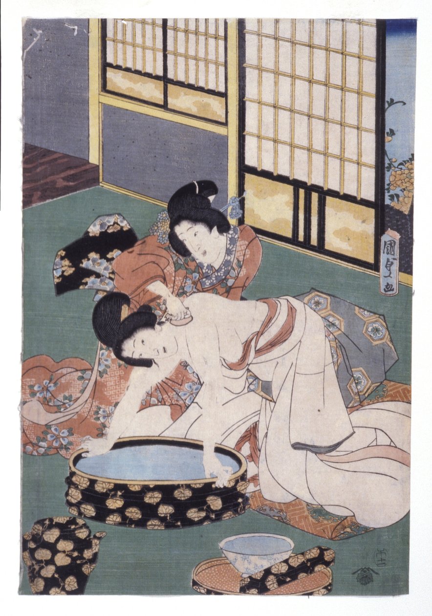 Ledsager tørkepulver av kvinnens nakke og skuldre (fargetresnitt) av School Japanese